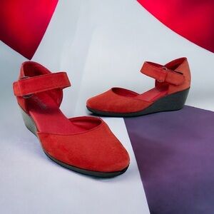 Arche Red Nubuck Mary Jane Wedge Shoes Size 6/37